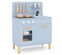 GYMAX Kids Play Kitchen, Wooden Toy Kitchen with Sound, Lights, Oven, Utensils, Sink & Faucet, Children Pretend Kitchen Role Playset for 3+ Years Old (Blue)