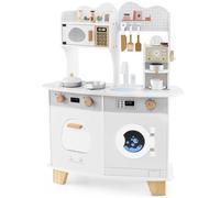 GYMAX Kids Play Kitchen, Wooden Toy Kitchen with Stoves, Microwave, Washing Machine, Oven, Coffee Maker, Sink and Cookware Accessories, Pretend Children Kitchen for 3+ Years Old (White)