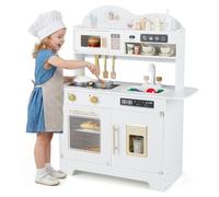 GYMAX Kids Play Kitchen, Wooden Toy Kitchen with Stoves, Oven, Coffee Maker, Microwave and 17 Pcs Accessories, Children Cooking Role Playset for 3+ Years Old (White)