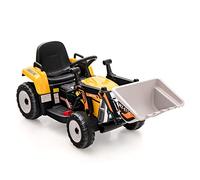GYMAX Kids Ride on Bulldozer, 12V Battery Powered Toy Car with Remote Control, Light, Music, USB, Adjustable Arm & Bucket, Slow Start, Children Electric Excavator for 3-8 Years Old (Yellow+Black)