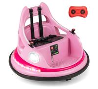 GYMAX Kids Ride On Bumper Car, 12V Battery Powered Toy Car with Remote Control, Joysticks, 5 Light Effects, Music & Wireless Connection, 360° Spin Electric Waltzer Vehicle for 3+ Years Old (Pink)