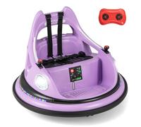 GYMAX Kids Ride On Bumper Car, 12V Battery Powered Toy Car with Remote Control, Joysticks, 5 Light Effects, Music & Wireless Connection, 360° Spin Electric Waltzer Vehicle for 3+ Years Old (Purple)