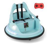 GYMAX Kids Ride On Bumper Car, 12V Battery Powered Toy Car with Remote Control, Joysticks, 5 Light Effects, Music & Wireless Connection, 360° Spin Electric Waltzer Vehicle for 3+ Years Old (Blue)