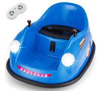 GYMAX Kids Ride On Bumper Car, 12V Battery Powered Toy Car with Remote Control, Joysticks, Lights, Music, Safety Belt & Slow Start, 360° Spin Children Electric Waltzer Car for 2-5 Years Old (Blue)