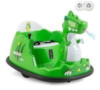 GYMAX Kids Ride On Bumper Car, 12V Battery Powered Toy with Remote Control, Joysticks, Lights, Music & Safety Belt, 360° Spin Electric Waltzer Car for 2-5 Years Old (Dinosaur with Spray, Green)