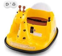 GYMAX Kids Ride On Bumper Car, 12V Battery Powered Toy with Remote Control, Joysticks, Lights, Music & Safety Belt, 360° Spin Electric Waltzer Car for 2-5 Years Old (Giraffe, Yellow)