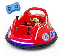 GYMAX Kids Ride On Bumper Car, 12V Children Electric Waltzer Car with Remote Control, Dual Joysticks, Music, Lights, 3 Speeds & Wireless Connection, 360° Spin Toy Car for 3-8 Years Old (Red)
