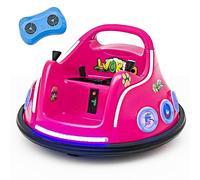 GYMAX Kids Ride On Bumper Car, 12V Children Electric Waltzer Car with Remote Control, Dual Joysticks, Music, Lights, 3 Speeds & Wireless Connection, 360° Spin Toy Car for 3-8 Years Old (Pink)