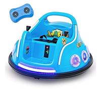 GYMAX Kids Ride On Bumper Car, 12V Children Electric Waltzer Car with Remote Control, Dual Joysticks, Music, Lights, 3 Speeds & Wireless Connection, 360° Spin Toy for 3-8 Years Old (Blue)