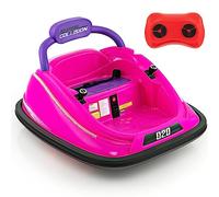 GYMAX Kids Ride On Bumper Car, 12V Children Electric Waltzer Car with Remote Control, Dual Joysticks, Music, Flashing Lights & Safety Belt, 360° Spin Toy Vehicle for 3-8 Years Old (Pink)