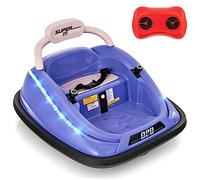 GYMAX Kids Ride On Bumper Car, 12V Children Electric Waltzer Car with Remote Control, Dual Joysticks, Music, Flashing Lights & Safety Belt, 360° Spin Toy for 3-8 Years Old (Purple)