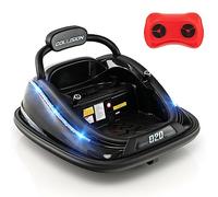 GYMAX Kids Ride On Bumper Car, 12V Children Electric Waltzer Car with Remote Control, Dual Joysticks, Music, Flashing Lights & Safety Belt, 360° Spin Toy Vehicle for 3-8 Years Old (Black)
