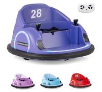 GYMAX Kids Ride on Bumper Car, 6V/12V Electric Waltzer Car with Remote Control, Dual Joysticks, Music & Lights, 360° Rotation Spin Toy Vehicle for 18+ Months Old (Purple, 12V: 68x66x40cm)