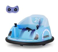 GYMAX Kids Ride on Bumper Car, 6V/12V Electric Waltzer Car with Remote Control, Dual Joysticks, Music & Lights, 360° Rotation Spin Toy Vehicle for 18+ Months Old (Blue, 6V: 66.5x64.5x39cm)