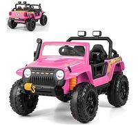 GYMAX Kids Ride on Car, 12V Battery Powered Car with Remote Control, Lights, Music, Horn, Storage Box, Safety Belt & Slow Start, Children Electric Truck for 3 Years Old +, Max Weight 100kg (Pink)
