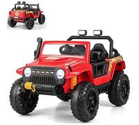 GYMAX Kids Ride on Car, 12V Battery Powered Car with Remote Control, Lights, Music, Horn, Storage Box, Safety Belt & Slow Start, Children Electric Truck for 3 Years Old +, Max Weight 100kg (Red)