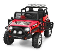 GYMAX Kids Ride on Car, 12V Battery Powered Car with Remote Control, Lights, Music, Radio, Horn, Safety Belt, Spring Suspension & Slow Start, Children Electric Truck for Boys Girls (Red)