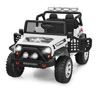 GYMAX Kids Ride on Car, 12V Battery Powered Car with Remote Control, Lights, Music, Radio, Horn, Safety Belt, Spring Suspension & Slow Start, Children Electric Truck for Boys Girls (White)