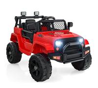 GYMAX Kids Ride on Car, 12V Battery Powered Car with Remote Control, MP3, USB/Aux Port, Lights, Music, Horn, Spring Suspension, Safety Belt&Slow Start, Children Electric Truck for 3 Years Old +(Red)