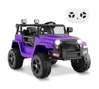 GYMAX Kids Ride on Car, 12V Battery Powered Car with Remote Control, MP3, USB/Aux Port, Lights, Music, Horn, Spring Suspension, Safety Belt & Slow Start, Children Electric Truck (Purple)