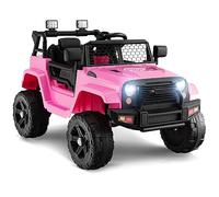 GYMAX Kids Ride on Car, 12V Battery Powered Car with Remote Control, MP3, USB/Aux Port, Lights, Music, Horn, Spring Suspension, Safety Belt&Slow Start, Children Electric Truck for 3 Years Old +(Pink)