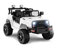 GYMAX Kids Ride on Car, 12V Battery Powered Car with Remote Control, MP3, USB/Aux Port, Lights, Music, Horn, Spring Suspension, Safety Belt&Slow Start, Children Electric Truck for 3 Years Old +(White)