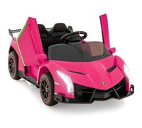 GYMAX Kids Ride on Car, 12V Battery Powered Licensed Lamborghini Car with Remote Control, Music, 3 Speeds, AUX/USB &Safety Belt, Children Electric Vehicle for 3-8 Years Old (Rose Red)