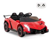 GYMAX Kids Ride on Car, 12V Battery Powered Licensed Lamborghini Car with Remote Control, Music, 3 Speeds, AUX/USB & Safety Belt, Children Electric Vehicle for 3-8 Years Old (Red)