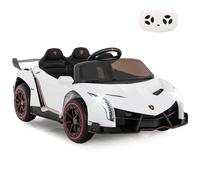 GYMAX Kids Ride on Car, 12V Battery Powered Licensed Lamborghini Car with Remote Control, Music, 3 Speeds, AUX/USB & Safety Belt, Children Electric Vehicle for 3-8 Years Old (White)