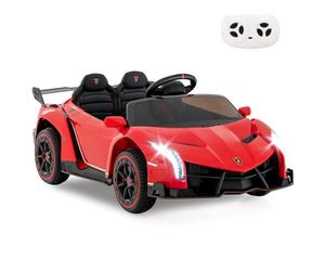 GYMAX Kids Ride on Car, 12V Battery Powered Licensed Lamborghini Car with Remote Control, Music, 3 Speeds, AUX/USB & Safety Belt, Children Electric Vehicle for 3-8 Years Old (Red)