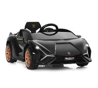GYMAX Kids Ride on Car, 12V Battery Powered Licensed Lamborghini Toy Car with Remote Control, MP3, USB, TF Card Slot & Safety Belt, Children Electric Vehicle for 3-8 Years Old Boys Girls (Black)