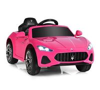 GYMAX Kids Ride on Car, 12V Battery Powered Licensed Maserati Toy Car with Remote Control, Music, Horn, Radio, Lights, USB, Slow Start & Safety Belt, Children Electric Vehicle for 3 Years Old (Pink)