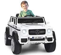 GYMAX Kids Ride on Car, 12V Battery Powered Licensed Mercedes Benz Toy Car with Remote Control, Music, Story, USB/TF, Storage Box & Safety Belt, Children Electric Truck for 3-8 Years Old (White)