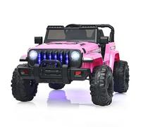 GYMAX Kids Ride on Car, 12V Battery Powered Toy Car with Remote Control, LED Lights, Bluetooth, USB, Radio, Safety Belt, Music & Horn, Children Electric UTV for Boys Girls (Pink)