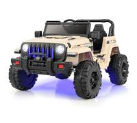 GYMAX Kids Ride on Car, 12V Battery Powered Toy Car with Remote Control, LED Lights, Bluetooth, USB, Radio, Safety Belt, Music & Horn, Children Electric UTV for Boys Girls (Khaki)