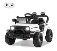 GYMAX Kids Ride on Car, 12V Battery Powered Toy Car with Remote Control, Lights, Music, Horn and Slow Start, Children Electric Off Road Truck for 3 Years Old+ (White)