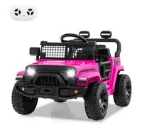 GYMAX Kids Ride on Car, 12V Battery Powered Toy Car with Remote Control, Lights, Music, Horn and Slow Start, Children Electric Off Road Truck for 3 Years Old+ (Pink)