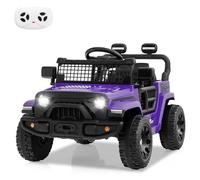 GYMAX Kids Ride on Car, 12V Battery Powered Toy Car with Remote Control, Lights, Music, Horn and Slow Start, Children Electric Off Road Truck for 3 Years Old+ (Purple)