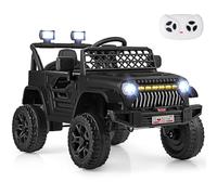 GYMAX Kids Ride on Car, 12V Battery Powered Toy Car with Remote Control, Lights, Music, Horn, Bluetooth, USB, Shock Suspension and Slow Start, Children Electric Off Road Truck for 3 Years Old+ (Black)