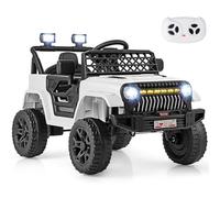 GYMAX Kids Ride on Car, 12V Battery Powered Toy Car with Remote Control, Lights, Music, Horn, Bluetooth, USB, Shock Suspension and Slow Start, Children Electric Off Road Truck for 3 Years Old+ (White)