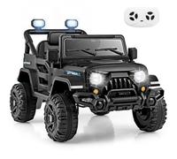 GYMAX Kids Ride on Car, 12V Battery Powered Toy with Remote Control, Lights, Music, Horn, Wireless Connection and Slow Start, Children Electric Off Road Truck for 3 Years Old+ Boys Girls (Black)