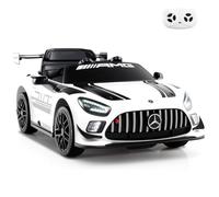 GYMAX Kids Ride on Car, 12V Children Electric Vehicle with Remote Control, Lights, Music, Wireless Connection & Transport Wheels, Licensed Mercedes-AMG GT3 Toy Car for 3 Years Old+ (White)