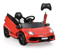 GYMAX Kids Ride on Car, 12V Children Electric Vehicle with Remote Control, MP3/USB, Spring Suspension & Safety Belt, Battery Powered Licensed Lamborghini Toy Car for 3 Years Old+ (Red)