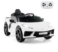 GYMAX Kids Ride on Car, 12V Licensed Chevrolet Corvette Toy Car with Remote Control, Music, Horn, Lights, Wireless Connection & Slow Start, Children Electric Vehicle for 3 Years Old+ (White)