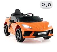 GYMAX Kids Ride on Car, 12V Licensed Chevrolet Corvette Toy Car with Remote Control, Music, Horn, Lights, Wireless Connection & Slow Start, Children Electric Vehicle for 3 Years Old+ (Orange)