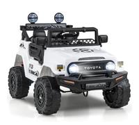 GYMAX Kids Ride on Car, 12V Licensed Toyota FJ Car with Remote Control, Lights, Music, Horn, Wireless, USB, Shock Suspension & Slow Start, Children Electric Off Road Truck for 3 Years Old + (White)