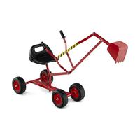 GYMAX Kids Ride on Digger, Children Construction Excavator with 2-Handed Controls, 360° Rotatable Function&4 Wheels, Outdoor Beach Sandbox Toy Excavator for Sand Dirt Snow (Black+Red, 123x40x66cm)