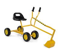 GYMAX Kids Ride on Digger, Children Construction Excavator with 2-Handed Controls, 360° Rotatable Function&4 Wheels, Outdoor Beach Sandbox Toy Excavator for Sand Dirt Snow (Black+Yellow, 123x40x66cm)