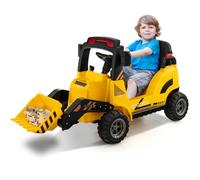 GYMAX Kids Ride on Excavator, 12V Battery Powered Toy Car with Adjustable Bucket, Music, Story, Horn, MP3, USB and Soft Start, Children Electric Construction Vehicle for 3-7 Years Old
