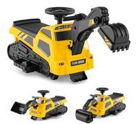 GYMAX Kids Ride On Excavator, 6V Battery Powered Toy Bulldozer with Adjustable Arms, Music, Horn, USB/AUX/TF Port & Wireless Connection, 3 in 1 Children Electric Construction Car for 1.5 Years Old+